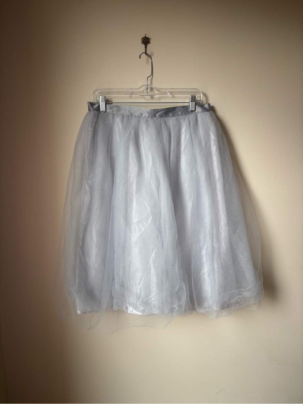 NWT Lola Skye Light Gray Tulle Midi Skirt - Women's Elegant A-Line- UK 14, US 10